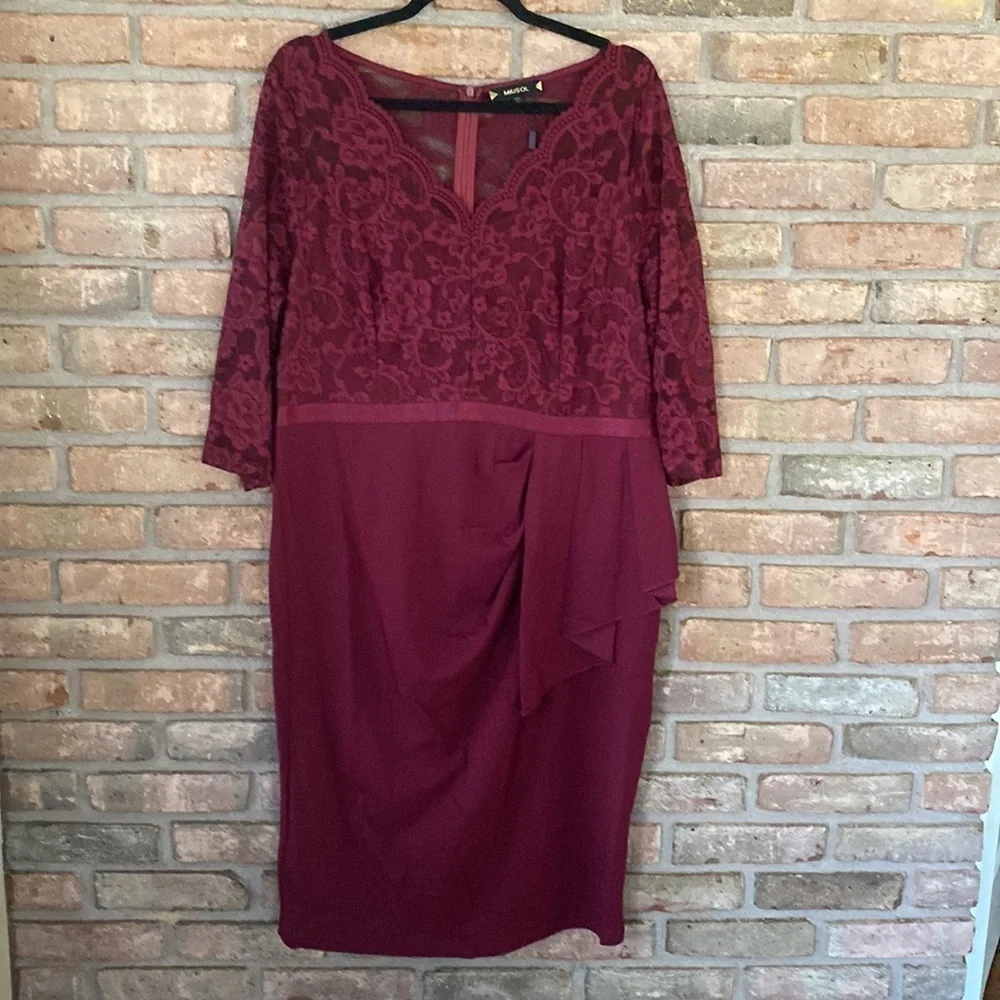 Miusol Retro V Neck Floral Lace Ruffle Style Cocktail Party Dress 2XL NWT